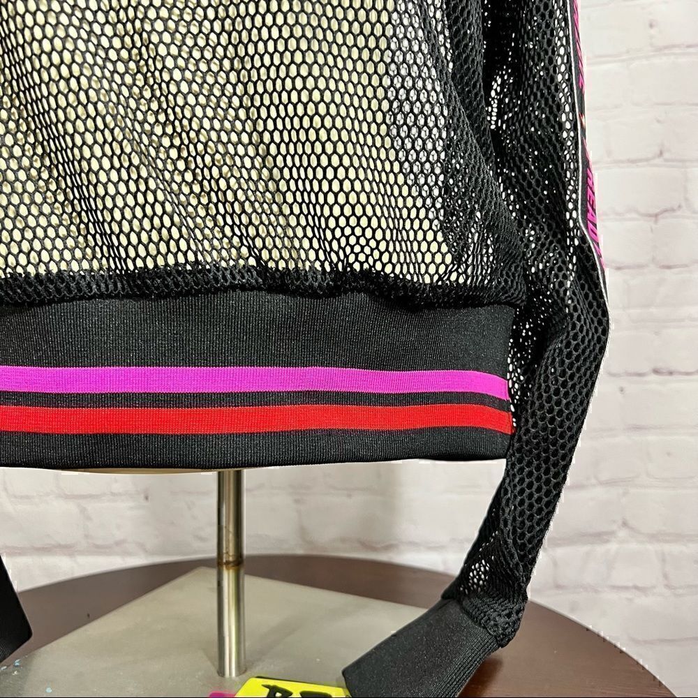 ZUMBA Fitness One Shoulder off shoulder mesh top with bright pink piping XL NWT - Picture 3 of 7